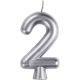 Number 2 Silver Metallic Cake Candle